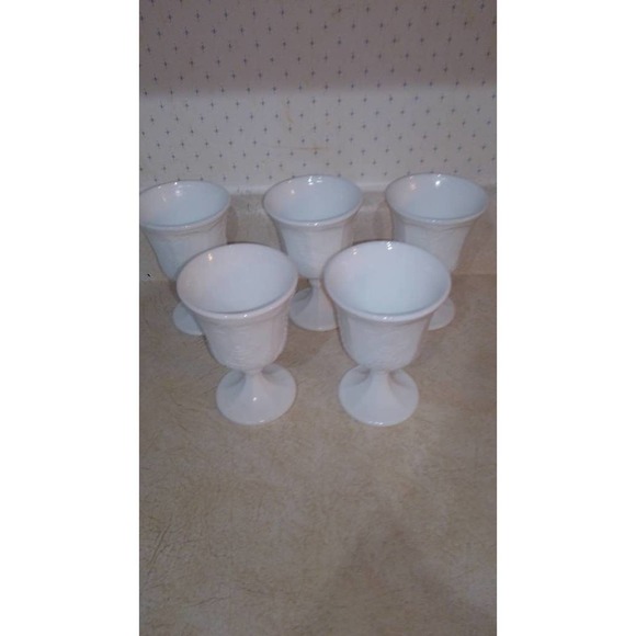 Indiana Glass Milk Glass Goblets Harvest Pattern (set of 5) - Picture 2 of 4